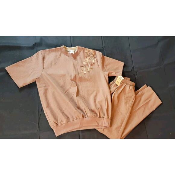 Bonworth 2 Piece Outfit Brown With Floral Embroidered Size Small, Top NWT - Picture 1 of 12